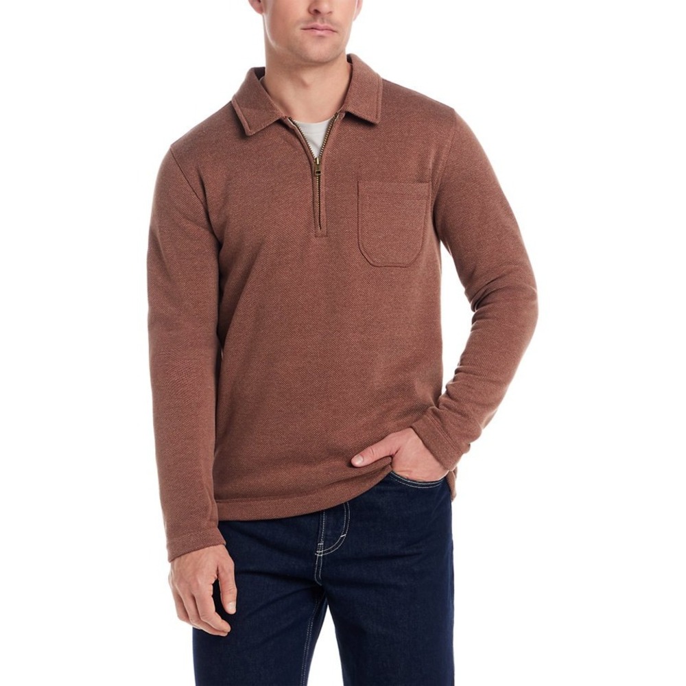 Weatherproof Vintage Mens XL Brown Textured Quarter Zip Pullover Sweater Pocket